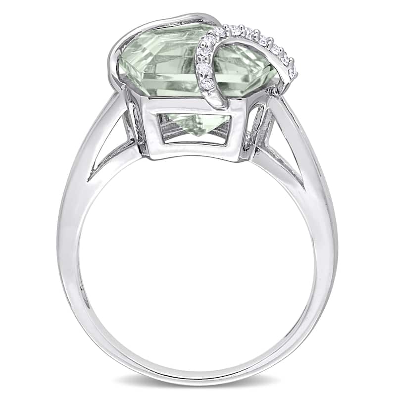 Miadora Fancy-cut Green Amethyst and Diamond Accent Swirl Cocktail Split Shank Ring in Sterling Silver