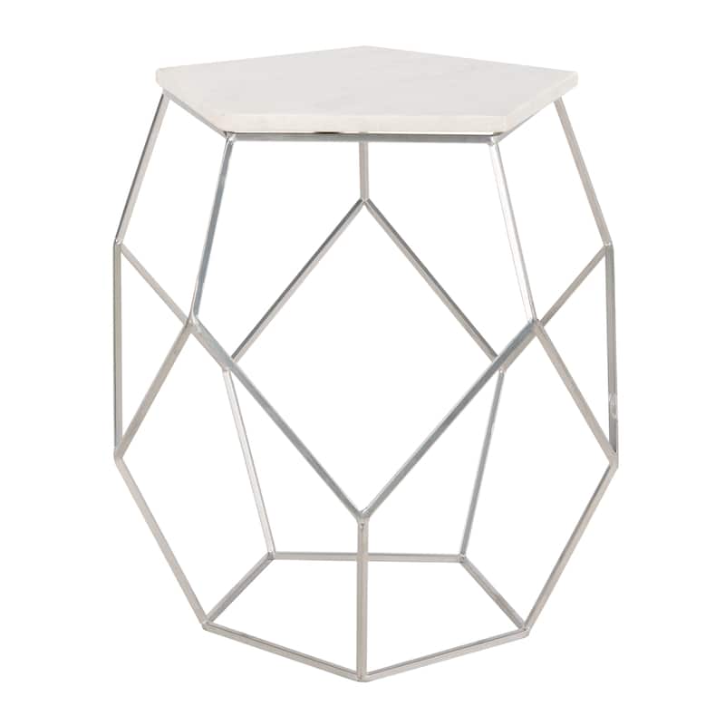SAFAVIEH Larae Modern Pentagon Marble Top Side Table-Silver - 18" x 18" x 18" - 18Wx18Dx18H