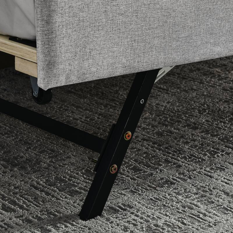 Beige Twin Size Upholstered Daybed with Twin Size Erectable Trundle and USB Charging