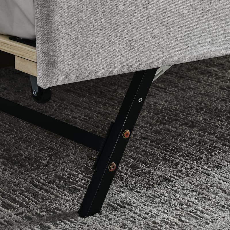 Beige Twin Size Upholstery Daybed with Twin Size Erectable Trundle and USB Charging Design