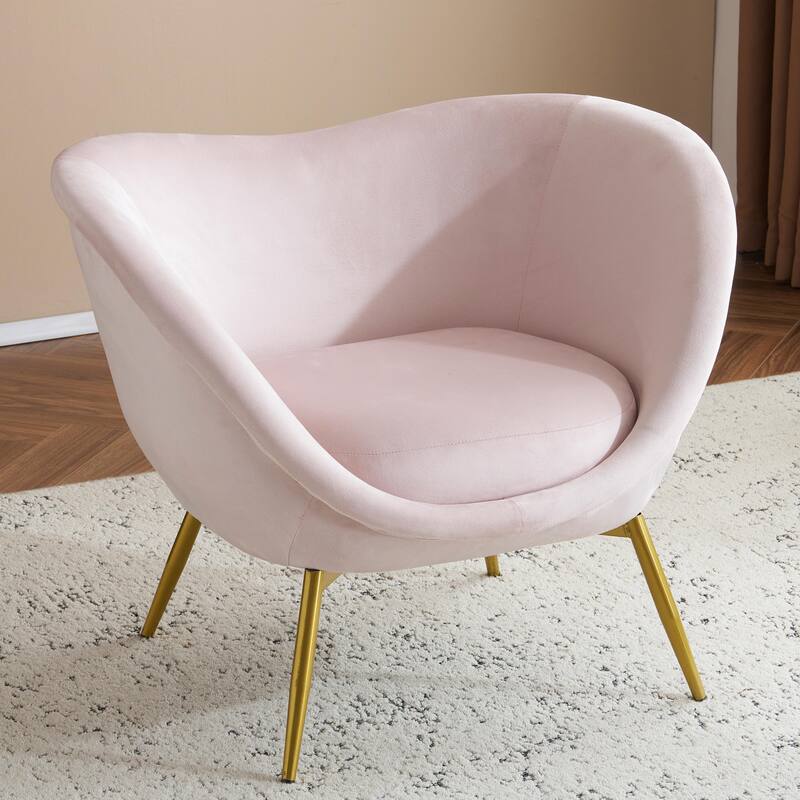 Christopher Knight Home - Eliana Modern Teddy Fabric Accent Chair with Curved Backrest and Gold Legs - Pink