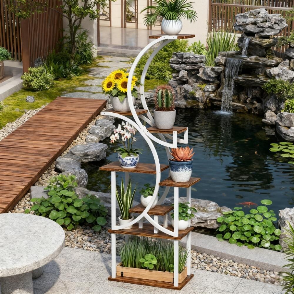 White S-Shaped Plant Stand, 8 Tier Plant Shelf, Corner Plant Rack