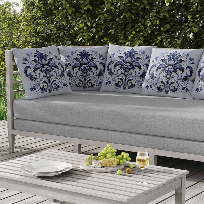 Vintage Veil Indoor/Outdoor Reversible Throw Pillow Blue and Beige