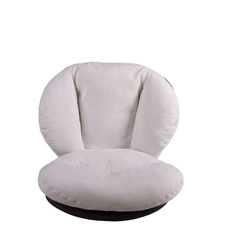 Brown+White Modern 32.25" Chenille 360° Swivel Lounge Chair with Faux Leather Metal Base Frame