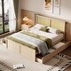 preview thumbnail 2 of 7, Queen Size Solid Pine Wood Platform Kids Bed Frame with 4-Drawers and Rattan Headboard for Bedroom, Easy to Assemble, Nature