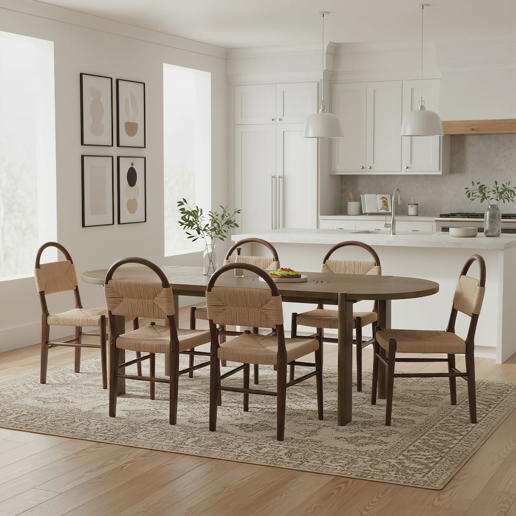 Christopher Knight Home - 7-Piece Farmhouse Dining Set with Solid Wood Oval Dining Table and Woven Paper Rope Chairs