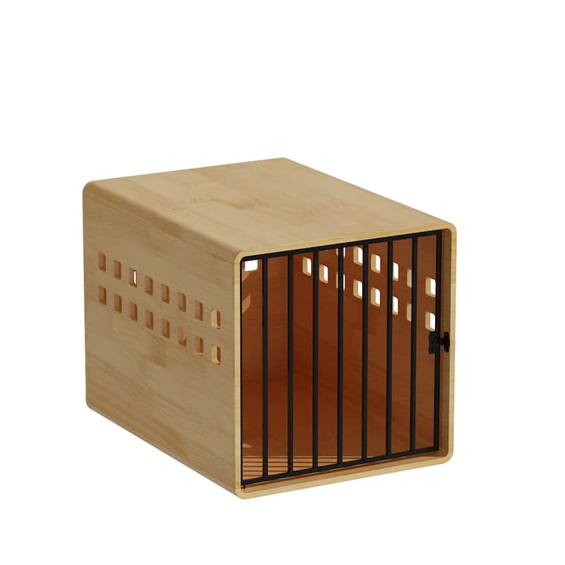 Modern Wooden Dog Crate Furniture for Large Dogs Glossy Finish Pet House with Metal Door and Vent Holes