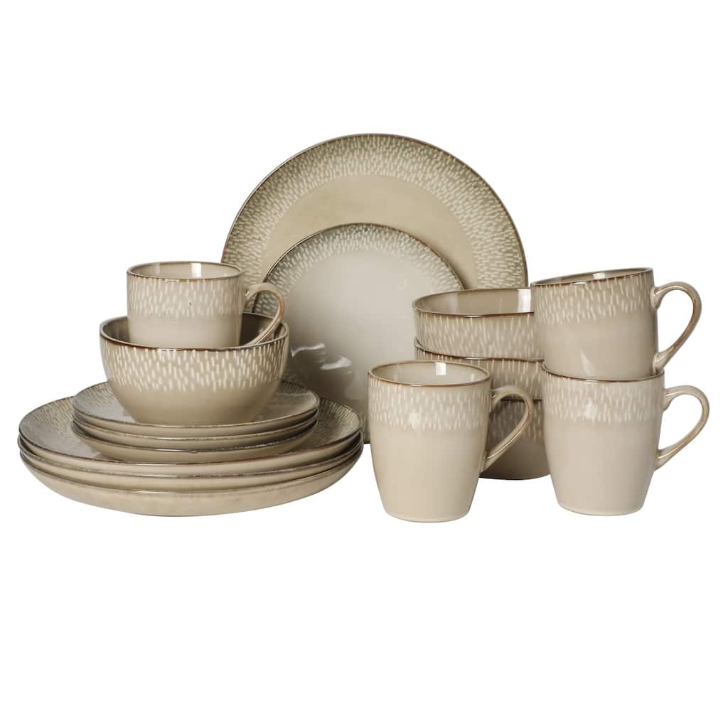 Gibson Elite Jasper 16 Piece Plates and Bowls Reactive Glaze Dishes Stoneware Ceramic Dinnerware Set - Service for 4
