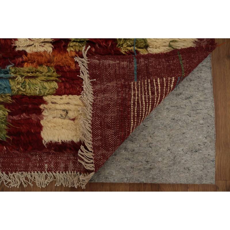 Hand Knotted Oriental 100% Wool Carpet Modern Tribal Red Moroccan Area Rug - 9' 8'' X 7' 1''