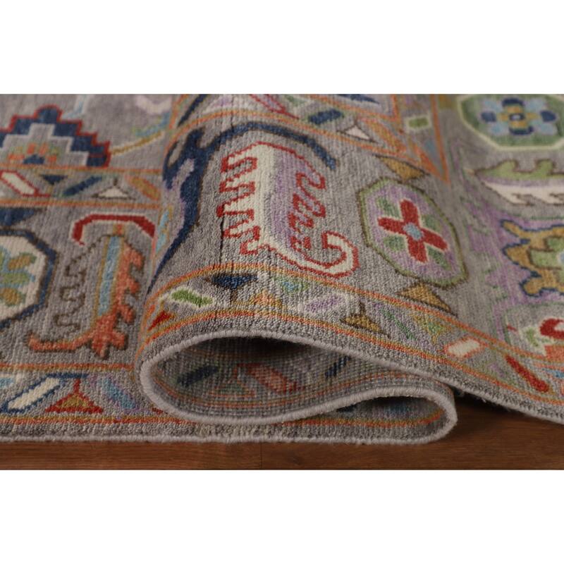 Grey Floral Oushak Oriental Area Rug Handmade Wool Carpet - 8'0"x 9'7"