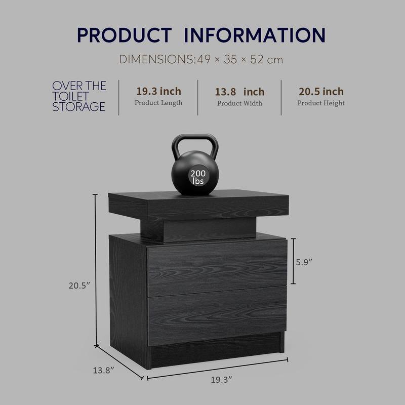 Nightstand LED Bedside Table Cabinet Lights Modern End Side with 2 Drawers for Bedroom