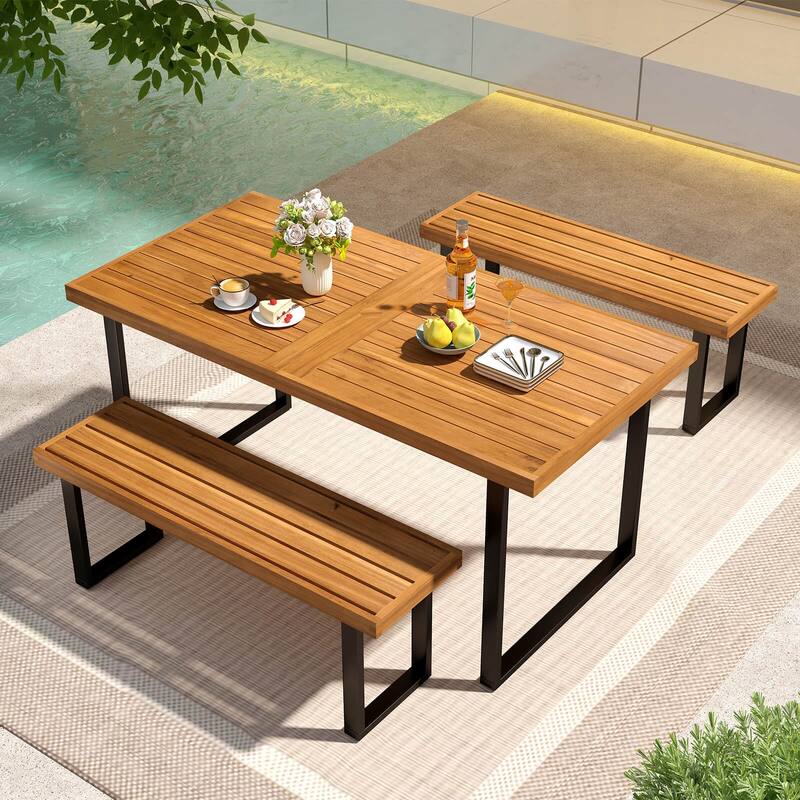 Costway 63" Acacia Wood Dining Table with Heavy-Duty Metal Legs 1.97" - See Details