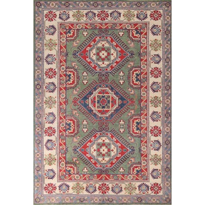 Green Kazak Area Rug Hand-Knotted Wool Carpet - 6'5" x 9'8"