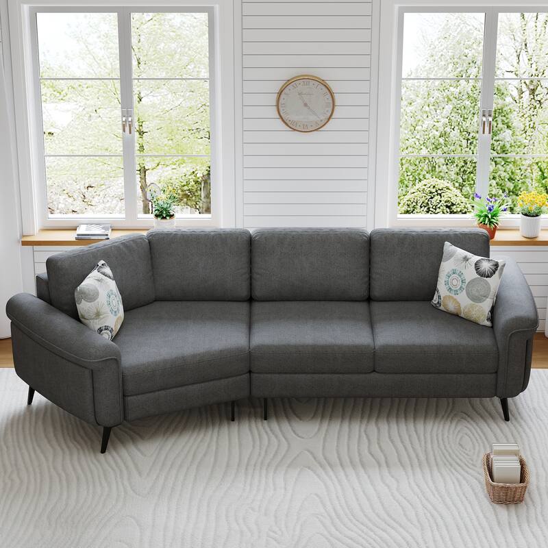 Upholstered 3-Seater Sofa Curved Sofa Couch With Two Printed Pillows