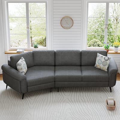 Upholstered 3-Seater Sofa Curved Sofa Couch With Two Printed Pillows