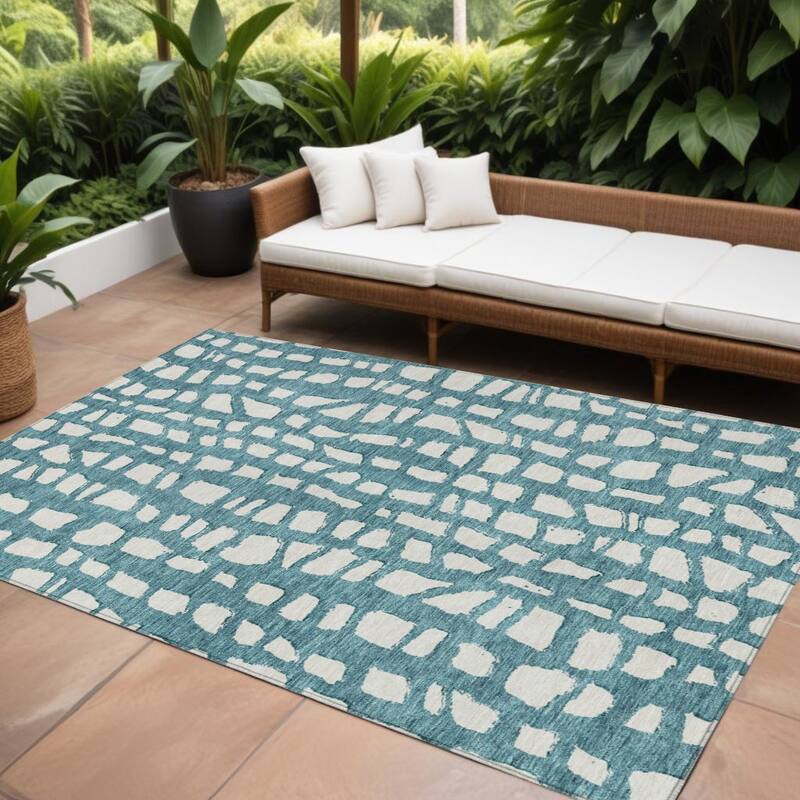 HomeRoots Abstract Transitional Rectangle Outdoor Rug - 9' X 12'