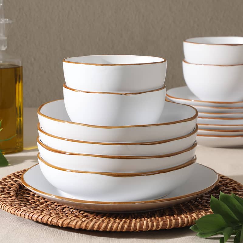 Gibson Home Hazeltine 16 Piece Plates and Bowls Dishes Stoneware Ceramic Dinnerware Set