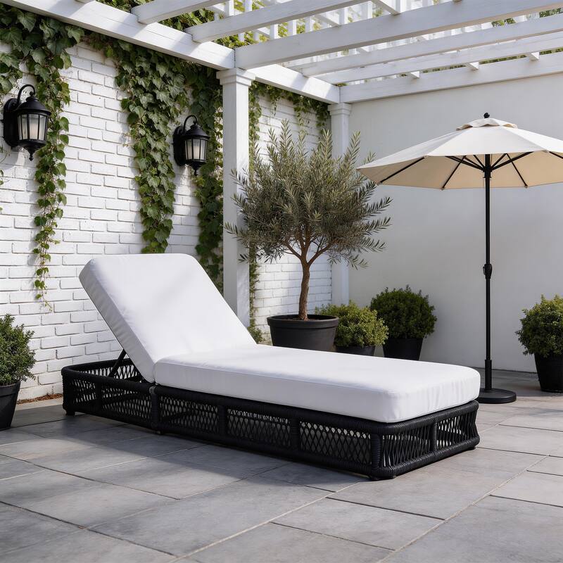 Woven Rattan Outdoor Chaise Lounge With Cushion