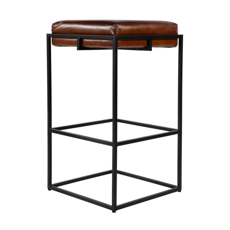 Eldridge Leather and Iron Backless Counter and Bar Stools with Footrest
