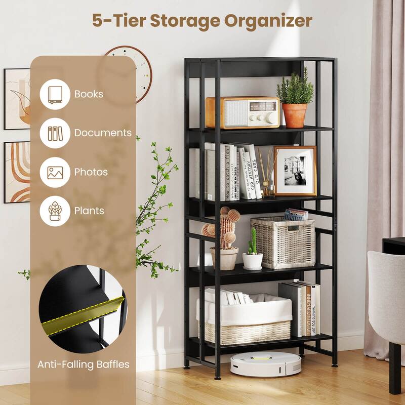 Costway 1/2 PCS 5 Tier Bookshelf 62" Tall Bookcase with Tiltable