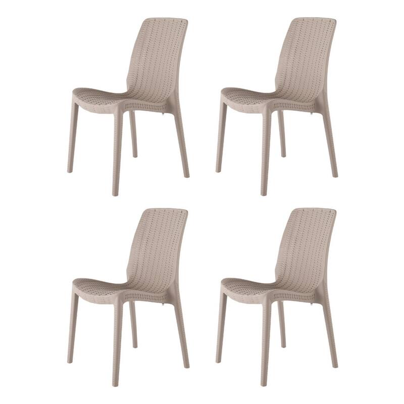 Set of Four Taupe Heavy Duty Plastic Outdoor Stacking Dining Chairs