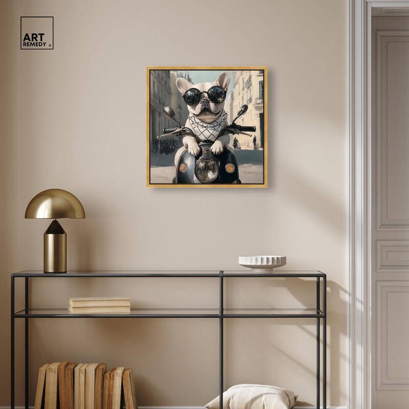 Frenchie on a Scooter Drive Canvas by Art Remedy