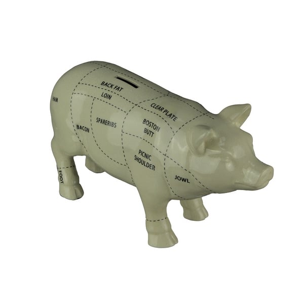 slide 2 of 4, Large White Ceramic Butcher Chart Hog Piggy Bank 13 Inches Long