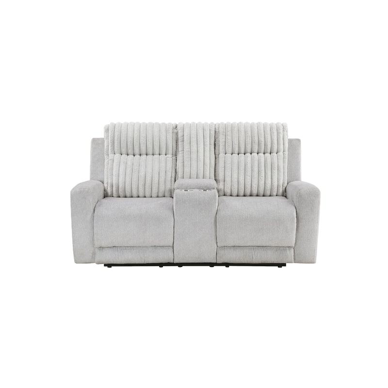Lupe Double Manual Reclining Loveseat with Console, Light Gray Microfiber