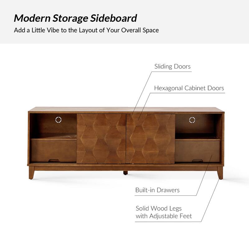 August Modern Media Console TV Stand with 2 Drawers and Sliding Doors for TVs up to 78" by HULALA HOME