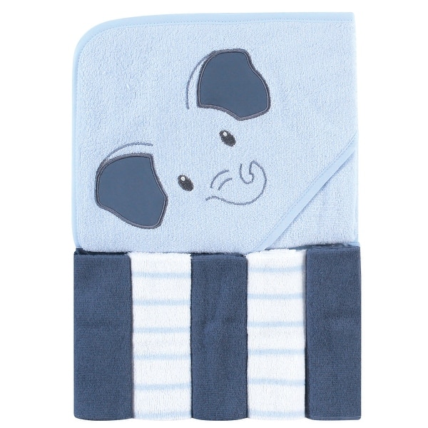 slide 1 of 1, Hudson Baby Infant Boy Hooded Towel and Five Washcloths, Blue Elephant, One Size - Blue Elephant - One Size One Size - Blue Elephant