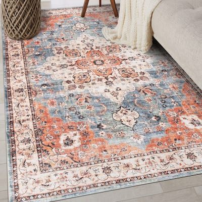World Rug Gallery Traditional Distressed Washable Non Slip Area Rug
