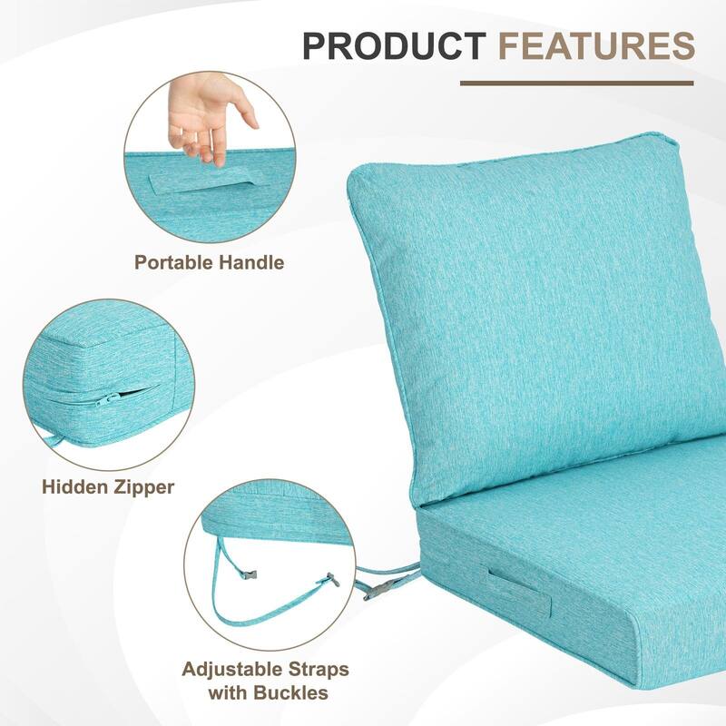Aoodor Outdoor Deep Seat Cushion Set, Waterproof Patio Furniture Cushions with Adjustable Straps & Removable Cover, Set of 2