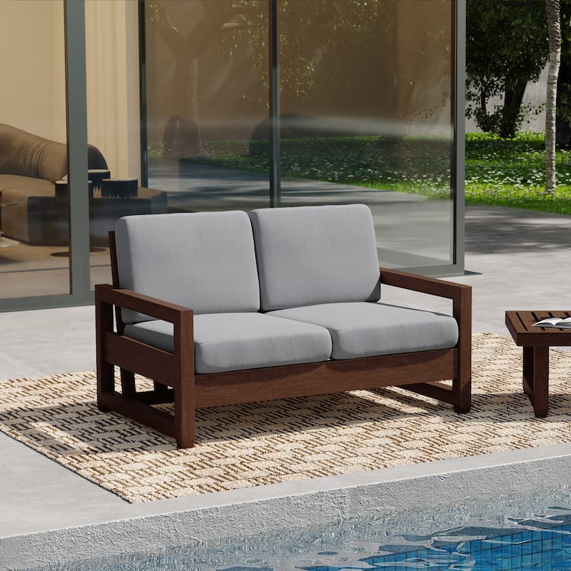 Patio Teak Wood Outdoor Loveseat with Cushion