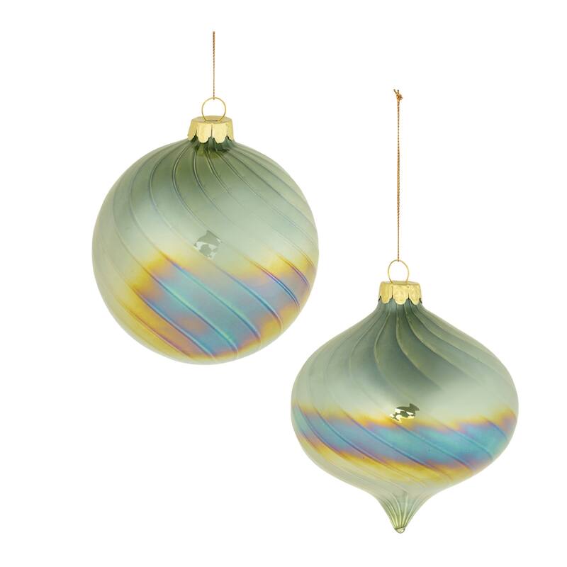 Iridescent Swirled Glass Ornament (Set of 6) - N/A