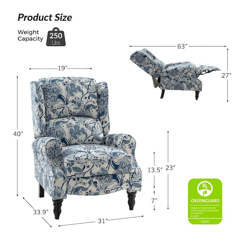 Olympus Upholstered Classic Manual Wingback Recliner with Solid Wood Legs Set of 2 by HULALA HOME