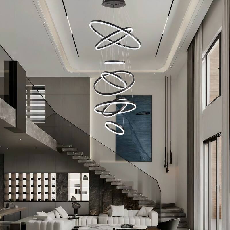 Modern 8 Ring Led Chandelier, Foyer Chandeliers, Large Chandeliers for High Ceilings