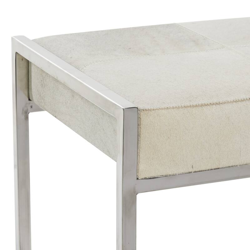 White Leather Glam Bench (Set of 3) - 48 x 18 x 21