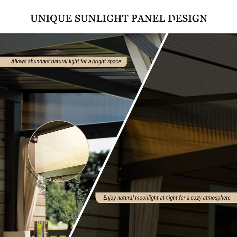 12X14FT Wall-Mounted Aluminum Patio Gazebo