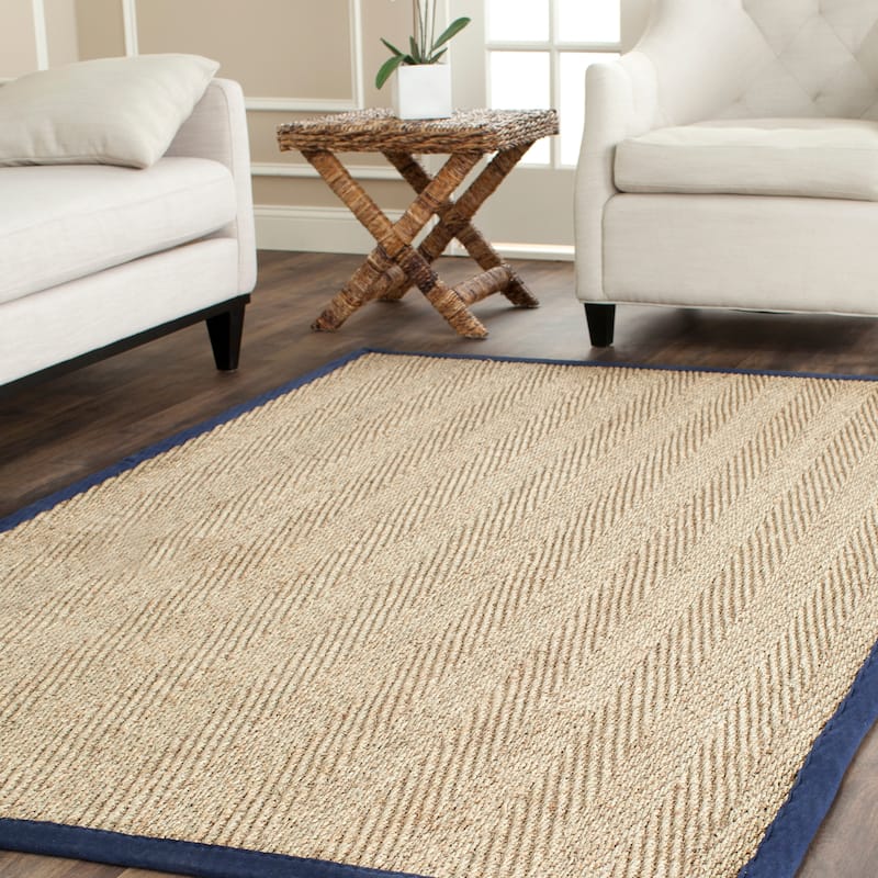 SAFAVIEH Natural Fiber Trilby Herringbone Seagrass Rug - 6' x 9' - Natural/Navy Blue