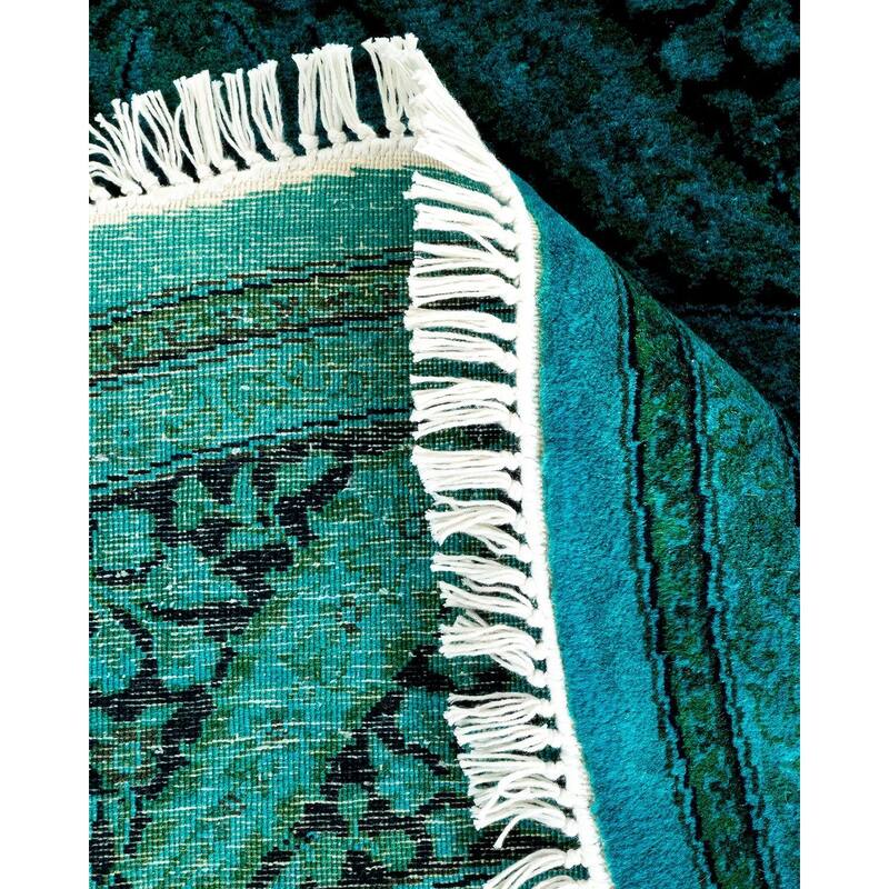 Overton Hand Knotted Wool Vintage Inspired Modern Contemporary Overdyed Blue Round Area Rug - 5' 1" x 5' 1"