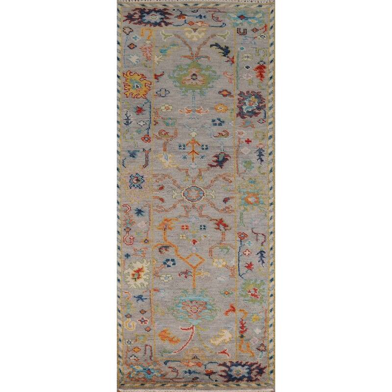 All-Over Gray Oushak Indian Runner Rug Handmade Wool Carpet - 2'6"x 8'0"
