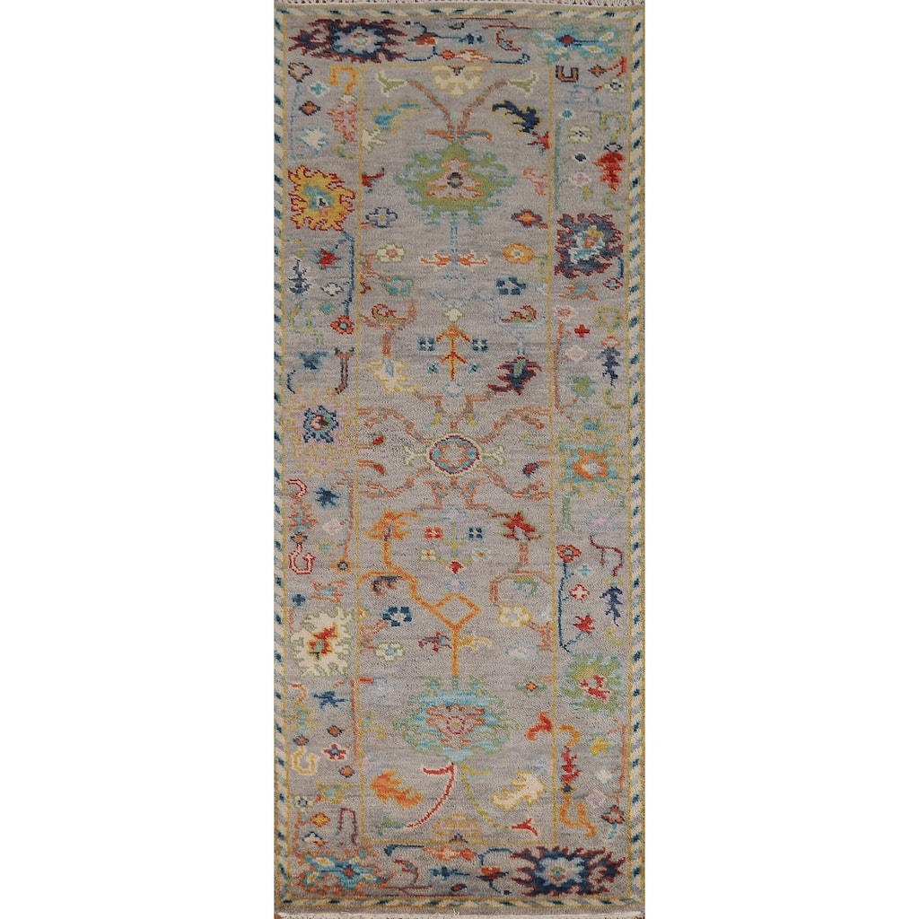 All-Over Gray Oushak Indian Runner Rug Handmade Wool Carpet - 2'6"x 8'0"