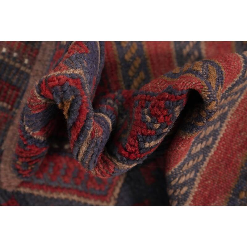 Hand Knotted Oriental 100% Wool Carpet Traditional Tribal Red Balouch Runner Rug - 7' 10'' X 2' 0''