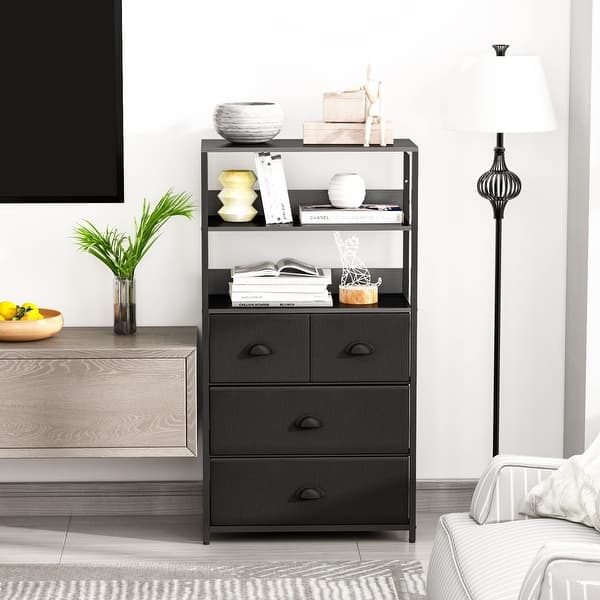 Black Vertical Bookcase with Shelves, Bookshelf & Dresser Organizer 3/4  Drawer Dresser for Books, Photos, Decorations - Bed Bath & Beyond - 37689127