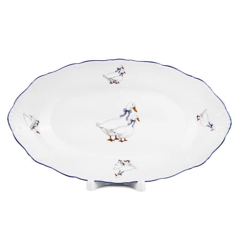 Goose Family 10" White Porcelain Serving Oval Dish - N/A