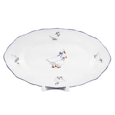 Goose Family 10" White Porcelain Serving Oval Dish - N/A
