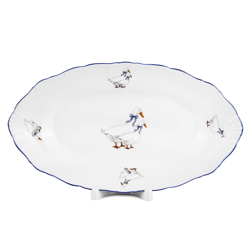 Goose Family 10" White Porcelain Serving Oval Dish - N/A