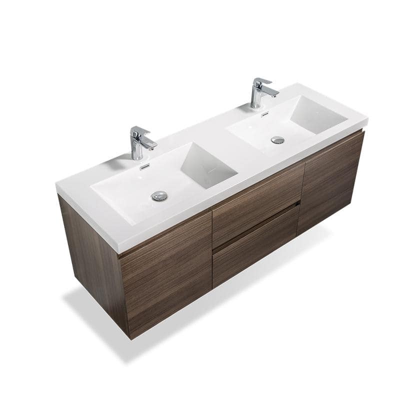 ABRUZZO 60" Floating Bathroom Double Vanity with Integrated Resin Top 2 Basins 2 Cabinets 2 Soft Close Drawers Full Assembly