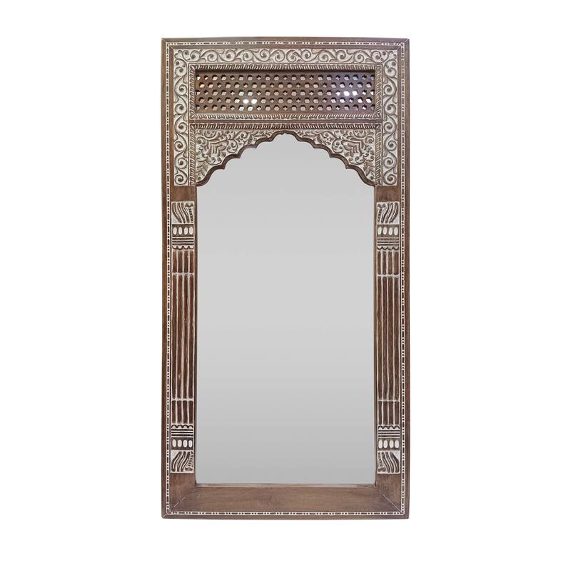 Upsata Traditional Handcrafted Mango Wood Carved Full Length Standing Mirror by Christopher Knight Home