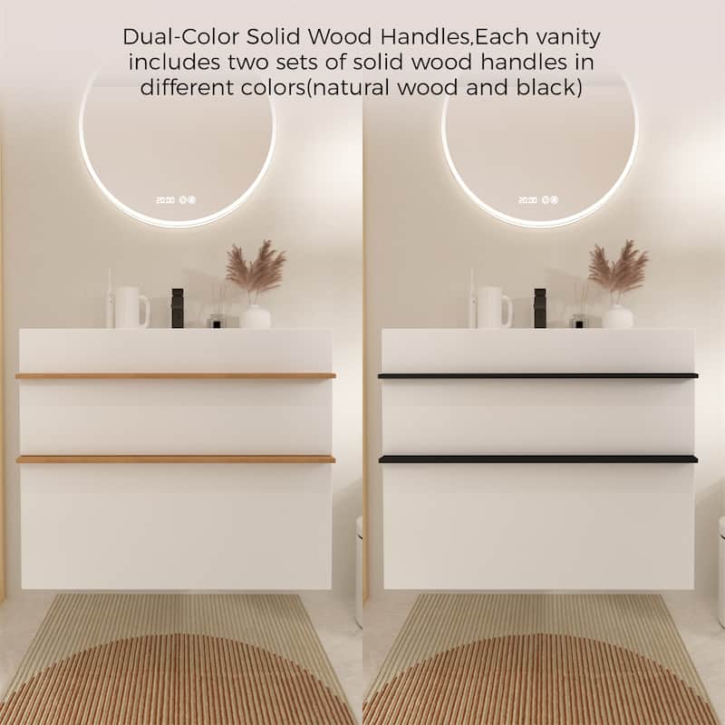 30" Wall Mounted Bathroom Vanity with Integrated Acrylic Sink, 2 Soft-Close Drawers
